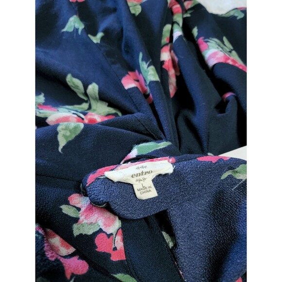 Anthropologie Entro High Neck V-Neck Bell Sleeve Navy Floral Top Size L (flaws) - Picture 3 of 4